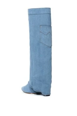 AZALEA WANG MELINA WEDGE BOOT IN DENIM -AKIRA salestore azalea wang melina wedge boot in denim denim 4 4 c1