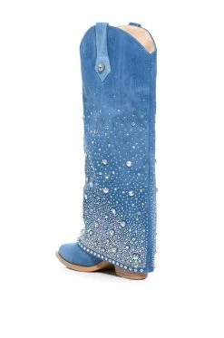 AZALEA WANG MELLOW WESTERN DENIM BOOT -AKIRA salestore azalea wang mellow western denim boot denim 4 4 c1