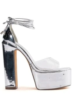 Alternative view of AZALEA WANG METALLIC MAMI CHUNKY PLATFORM SANDAL IN SILVER