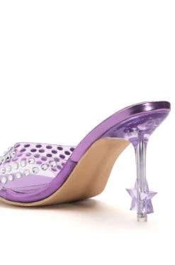 AZALEA WANG MINNIE STAR HEEL EMBELLISHED MULE IN PURPLE -AKIRA salestore azalea wang minnie star heel embellished mule in purple purple 5 5