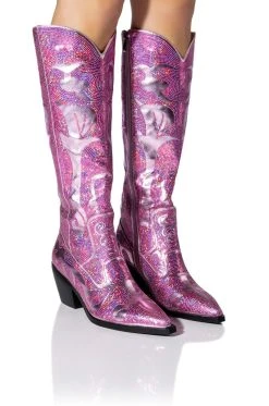 AZALEA WANG MY SWEETHEART SEQUIN EMBELLISHED BOOT IN PINK