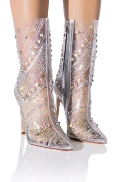 AZALEA WANG NABILA RHINESTONE EMBELLISHED STILETTO BOOT IN SILVER