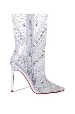 Alternative view of AZALEA WANG NABILA RHINESTONE EMBELLISHED STILETTO BOOT IN SILVER