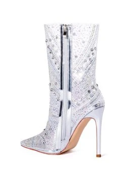 AZALEA WANG NABILA RHINESTONE EMBELLISHED STILETTO BOOT IN SILVER -AKIRA salestore azalea wang nabila rhinestone embellished stiletto boot in silver silver 4 4
