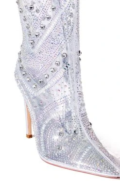 AZALEA WANG NABILA RHINESTONE EMBELLISHED STILETTO BOOT IN SILVER -AKIRA salestore azalea wang nabila rhinestone embellished stiletto boot in silver silver 5 5