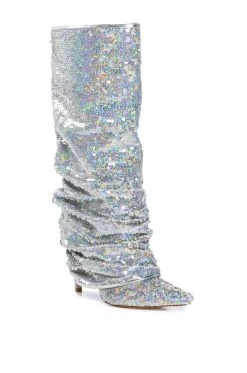 AZALEA WANG NEBULA SEQUIN EMBELLISHED BOOT IN SILVER -AKIRA salestore azalea wang nebula sequin embellished boot in silver silver 3 3