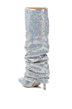 AZALEA WANG NEBULA SEQUIN EMBELLISHED BOOT IN SILVER -AKIRA salestore azalea wang nebula sequin embellished boot in silver silver 4 4