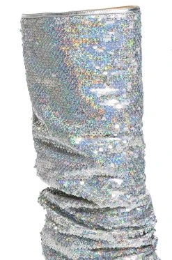 AZALEA WANG NEBULA SEQUIN EMBELLISHED BOOT IN SILVER -AKIRA salestore azalea wang nebula sequin embellished boot in silver silver 5 5