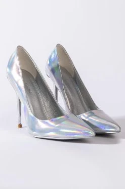 AZALEA WANG OFF THE GRID STILETTO PUMP IN SILVER -AKIRA salestore azalea wang off the grid stiletto pump in silver silver 4 4