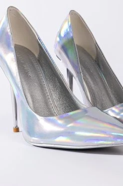 AZALEA WANG OFF THE GRID STILETTO PUMP IN SILVER -AKIRA salestore azalea wang off the grid stiletto pump in silver silver 6 6