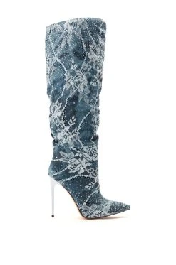 Alternative view of AZALEA WANG OPAL DENIM AND DIAMOND STILETTO BOOT