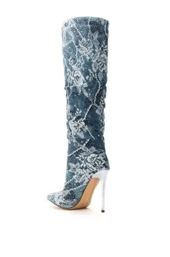AZALEA WANG OPAL DENIM AND DIAMOND STILETTO BOOT -AKIRA salestore azalea wang opal denim and diamond stiletto boot denim 4 4