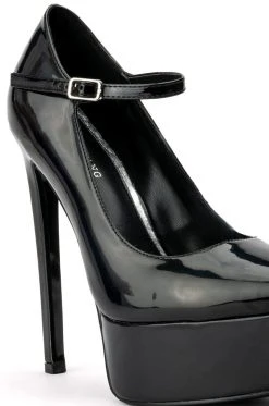 AZALEA WANG POWER PLATFORM STILETTO PUMP IN BLACK PATENT -AKIRA salestore azalea wang power platform stiletto pump in black patent black 5 5