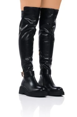 AZALEA WANG REAGAN KNEE HIGH FLAT BOOT IN BLACK