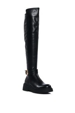 AZALEA WANG REAGAN KNEE HIGH FLAT BOOT IN BLACK -AKIRA salestore azalea wang reagan knee high flat boot in black black 3 3