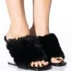 AZALEA WANG REMI FUR WEDGE SANDAL IN BLACK