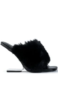 Alternative view of AZALEA WANG REMI FUR WEDGE SANDAL IN BLACK