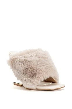 AZALEA WANG REMI FUR WEDGE SANDAL IN TAUPE -AKIRA salestore azalea wang remi fur wedge sandal in taupe taupe 3 3
