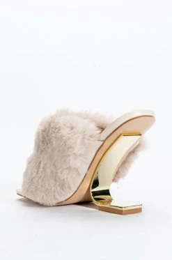 AZALEA WANG REMI FUR WEDGE SANDAL IN TAUPE -AKIRA salestore azalea wang remi fur wedge sandal in taupe taupe 4 4