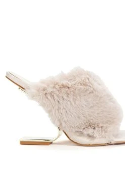 AZALEA WANG REMI FUR WEDGE SANDAL IN TAUPE -AKIRA salestore azalea wang remi fur wedge sandal in taupe taupe 5 5