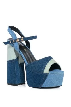 AZALEA WANG RHEYA CHUNKY SANDAL IN MIXED DENIM -AKIRA salestore azalea wang rheya chunky sandal in mixed denim denim 3 3