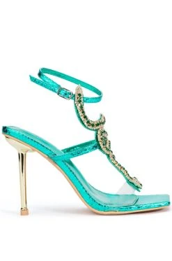 AZALEA WANG RHINESTONE COBRA STILETTO SANDAL IN GREEN -AKIRA salestore azalea wang rhinestone cobra stiletto sandal in green green 2 2