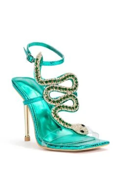 AZALEA WANG RHINESTONE COBRA STILETTO SANDAL IN GREEN -AKIRA salestore azalea wang rhinestone cobra stiletto sandal in green green 3 3