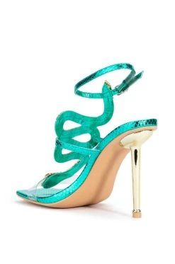 AZALEA WANG RHINESTONE COBRA STILETTO SANDAL IN GREEN -AKIRA salestore azalea wang rhinestone cobra stiletto sandal in green green 4 4