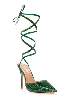 AZALEA WANG RISS BLING LACE UP PUMP IN GREEN -AKIRA salestore azalea wang riss bling lace up pump in green green 3 3