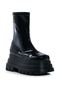 AZALEA WANG RUSH PATENT FLATFROM BOOT IN BLACK -AKIRA salestore azalea wang rush patent flatfrom boot in black black 3 3