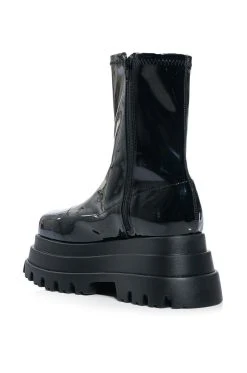 AZALEA WANG RUSH PATENT FLATFROM BOOT IN BLACK -AKIRA salestore azalea wang rush patent flatfrom boot in black black 4 4