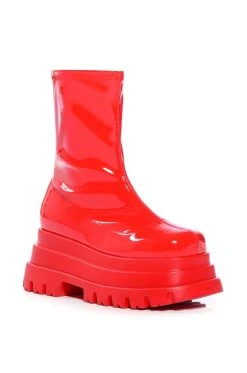 AZALEA WANG RUSH PATENT FLATFROM BOOT IN RED -AKIRA salestore azalea wang rush patent flatfrom boot in red red 3 3