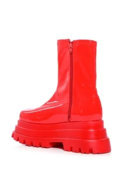 AZALEA WANG RUSH PATENT FLATFROM BOOT IN RED -AKIRA salestore azalea wang rush patent flatfrom boot in red red 4 4