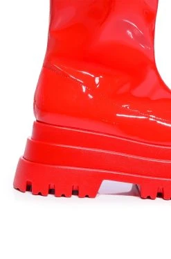 AZALEA WANG RUSH PATENT FLATFROM BOOT IN RED -AKIRA salestore azalea wang rush patent flatfrom boot in red red 5 5