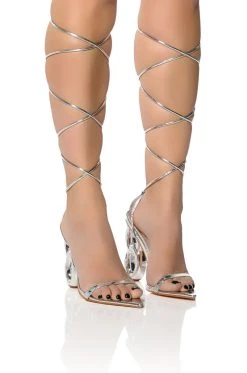 AZALEA WANG SHAWNA LACE UP SANDAL IN SILVER -AKIRA salestore azalea wang shawna lace up sandal in silver silver 1 1