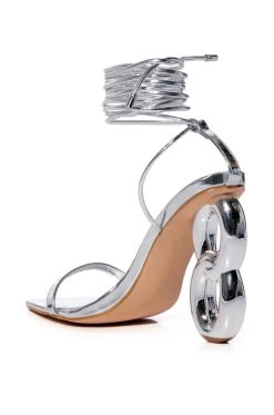 AZALEA WANG SHAWNA LACE UP SANDAL IN SILVER -AKIRA salestore azalea wang shawna lace up sandal in silver silver 4 4