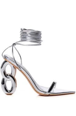 AZALEA WANG SHAWNA LACE UP SANDAL IN SILVER -AKIRA salestore azalea wang shawna silver sandal silver 2 2