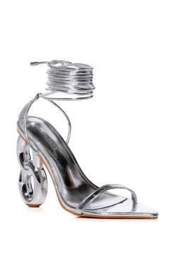 AZALEA WANG SHAWNA LACE UP SANDAL IN SILVER -AKIRA salestore azalea wang shawna silver sandal silver 3 3
