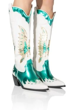 AZALEA WANG SHOW ME OFF COWBOY BOOT IN GREEN -AKIRA salestore azalea wang show me off cowboy boot in green green 1 1