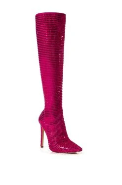 AZALEA WANG STATUE EMBELLISHED STRETCH BOOT IN PINK -AKIRA salestore azalea wang statue embellished stretch boot in pink pink 4 4 c1