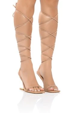 AZALEA WANG STEP YOUR GAME UP FLOATING HEEL STRAPPY SANDAL IN NUDE
