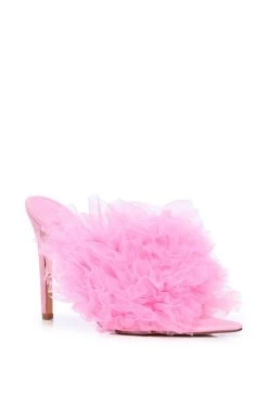 AZALEA WANG STILETTO TULLE SANDAL IN PINK -AKIRA salestore azalea wang stiletto tulle sandal in pink pink 3 3