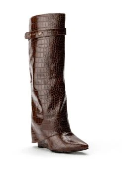 Alternative view of AZALEA WANG STUCK ON YOU FOLD OVER WEDGE BOOT IN BROWN CROC
