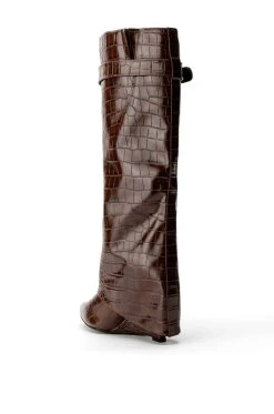AZALEA WANG STUCK ON YOU FOLD OVER WEDGE BOOT IN BROWN CROC -AKIRA salestore azalea wang stuck on you fold over wedge boot in brown croc brown croc 4 4