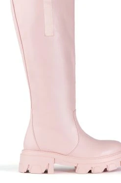 AZALEA WANG THERE SHE GOES FLATFORM BOOT IN PINK -AKIRA salestore azalea wang there she goes flatform boot in pink pink 5 5