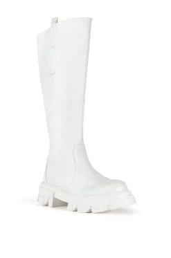 AZALEA WANG THERE SHE GOES FLATFORM BOOT IN WHITE -AKIRA salestore azalea wang there she goes flatform boot in white white 3 3