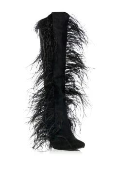 AZALEA WANG TORNADO FEATHER KNEE HIGH BOOT -AKIRA salestore azalea wang tornado feather knee high boot black 3 3