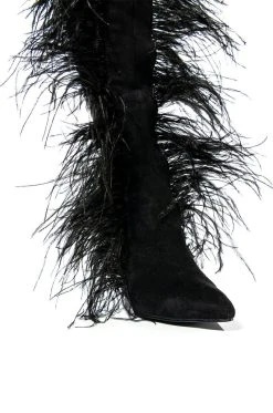 AZALEA WANG TORNADO FEATHER KNEE HIGH BOOT -AKIRA salestore azalea wang tornado feather knee high boot black 5 5
