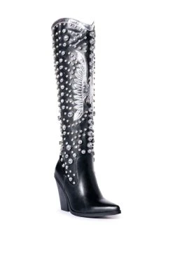 AZALEA WANG UPBEAT RHINESTONE EMBELLISHED WESTERN BOOT IN BLACK -AKIRA salestore azalea wang upbeat rhinestone embellished western boot in black black 3 3