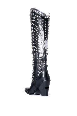 AZALEA WANG UPBEAT RHINESTONE EMBELLISHED WESTERN BOOT IN BLACK -AKIRA salestore azalea wang upbeat rhinestone embellished western boot in black black 4 4